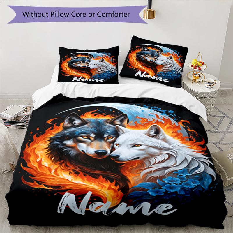 3pcs Custom Name Wolf Bedding Set Duvet Cover Closure Includes 1 Duvet Cover & 2 Pillowcases, Soft and Comfortable for All Seasons.
