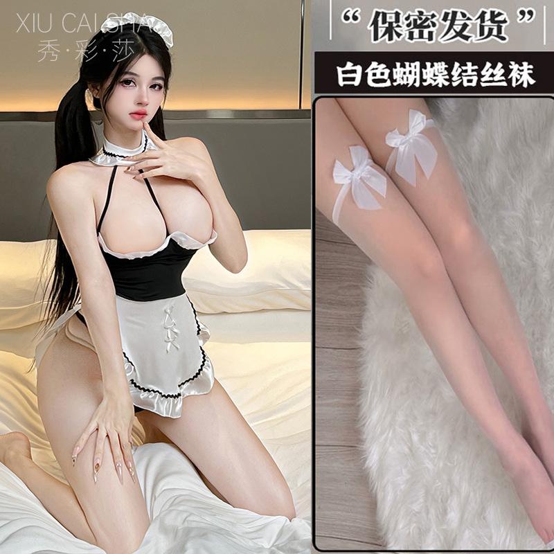 Sexy Lingerie Sexy Hot Neck Maid Large Size Uniform Breast Seduction Suit Spice Maid Robe Pajamas