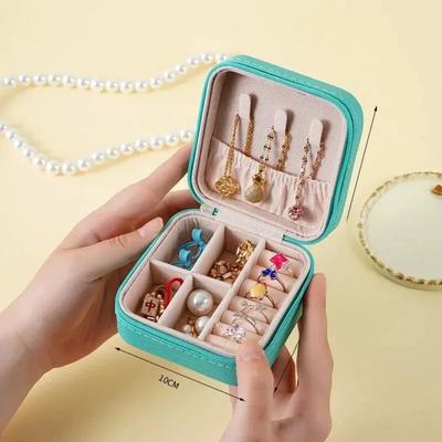 Mini joyero portátil para viaje familiar, caja de almacenamiento para pendientes y collares, organizador de anillos para mujer, caja de exhibición de cuero PU