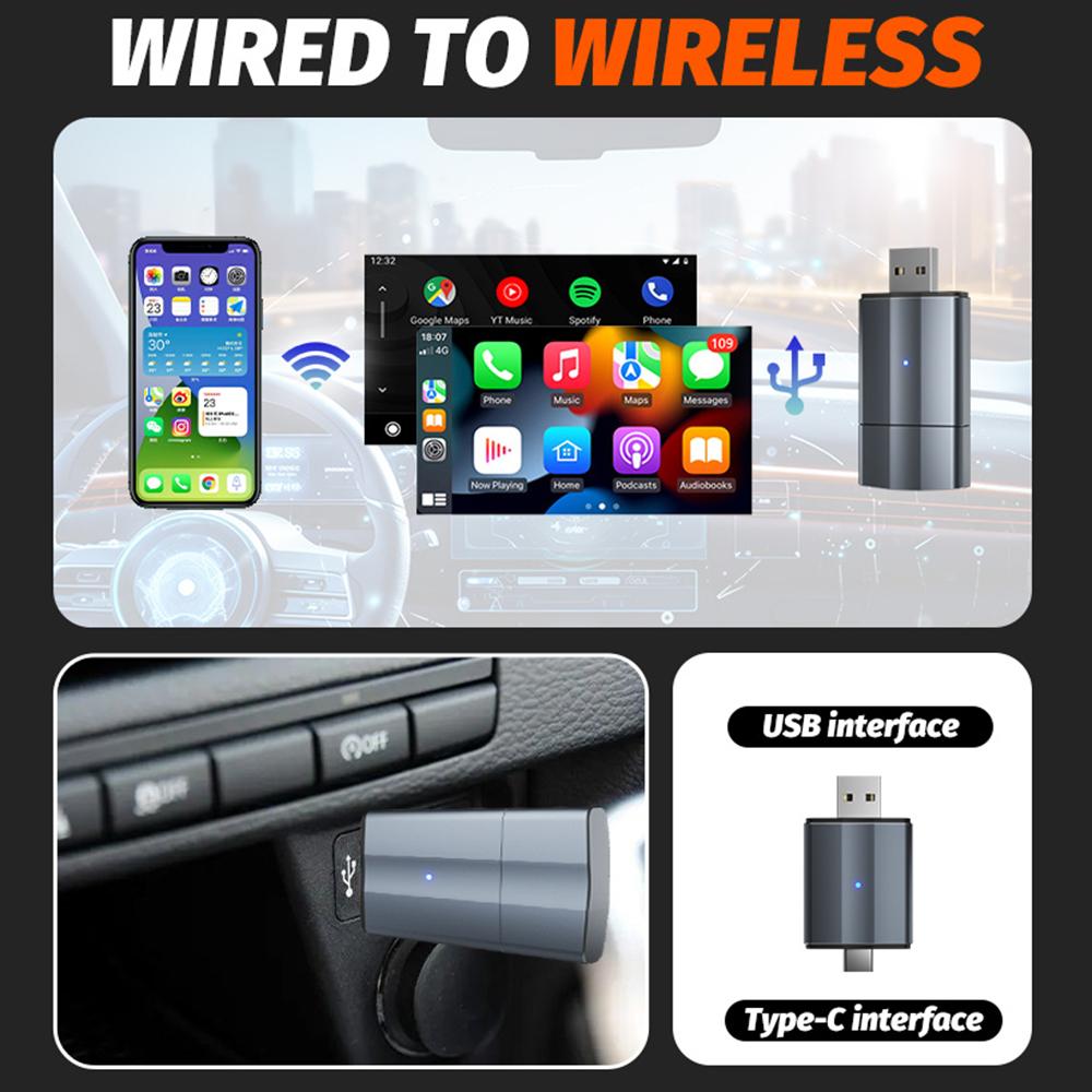 PL2 Carplay Wireless Converter Box USB/TYPE-C Dual Interface Adapter For Wired to Wireless Carplay/Android Auto Upgrade