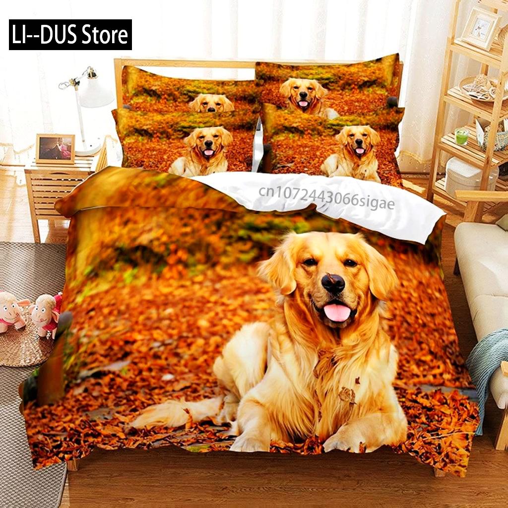 Golden Retriever Duvet Cover Set Boys Pet Pattern Comforter Cover Twin Size Print Bedding Set Microfiber Animal Dogs Quilt Cover