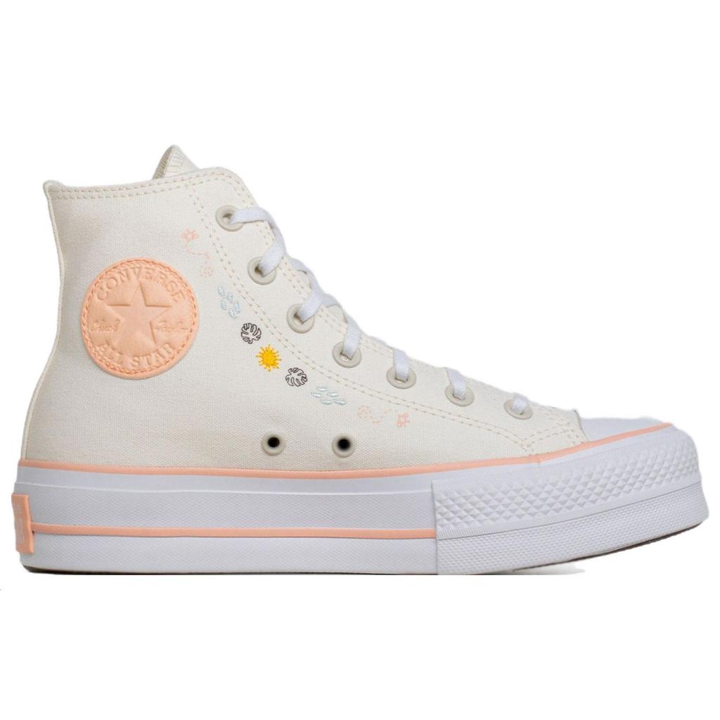 Converse Chuck Taylor All Star Lift Platform High Sneakers met Bloemenborduursel voor Dames Cream Egret Cheeky-Coral A03516C
