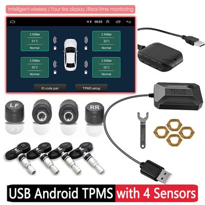Bezdrôtový systém monitorovania tlaku v pneumatikách s USB Androidom a TPMS, bezpečnostný alarm s externým interným senzorom pre navigačné rádio