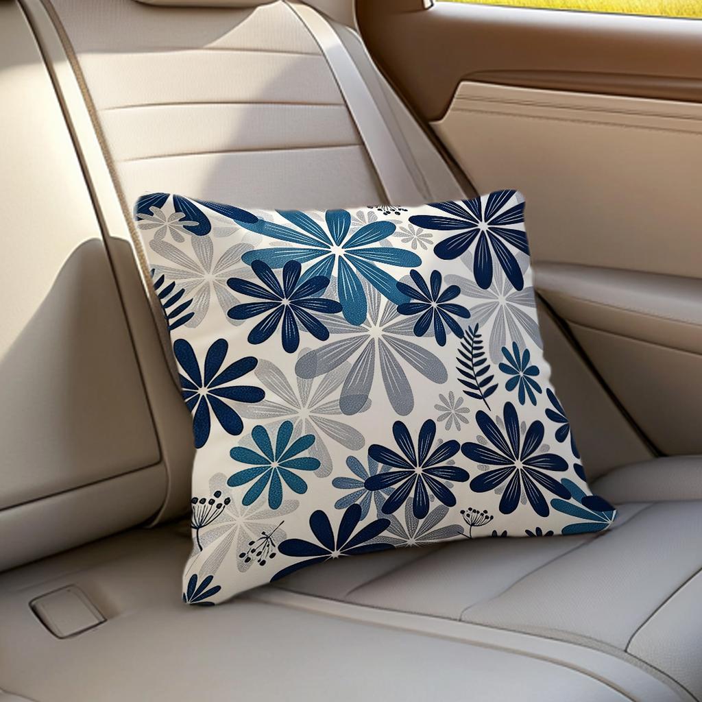 1pcs Blue Geometric Flower Cushions Pillowcase Polyester Cushion Cover Throw Pillow Pillowcover Home Car Sofa Decor