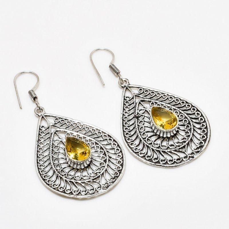 

Citrine Gemstone Handmade 925 Silver Plated Jewelry Earring 2.08