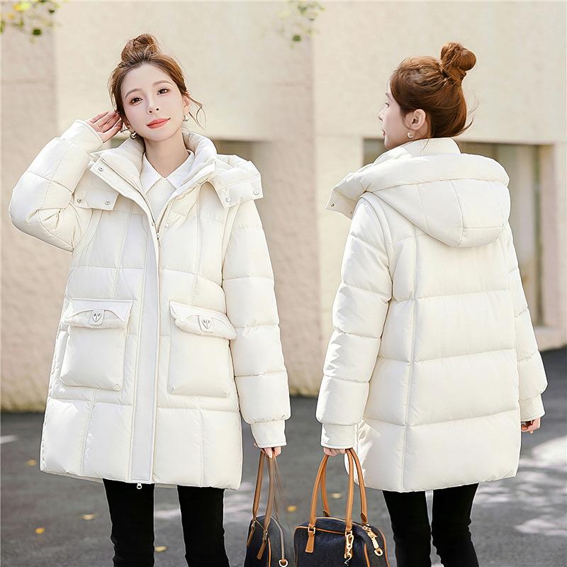 Winter new down cotton-padded clothes women's medium and long thickened cotton-padded clothes fashionable loose hooded cotton-padded jackets trendy