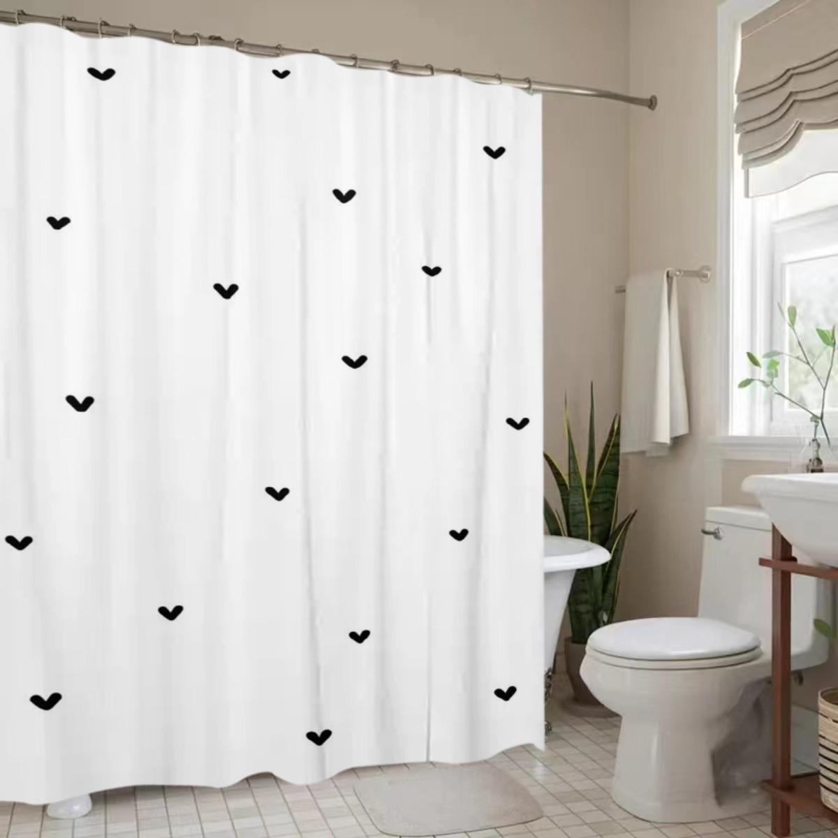 

Black Heart Pattern Shower Curtain - Polyester Digital Print, Non-Perforated Ultra-Wide Rings, Ideal For Bathroom Decor W60H190(CM)-1 Pcs