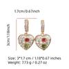 1 Pair Luxury Colorful Heart Shape Zirconia Dangle  Earrings for Women Golden Earring Jewelry Party Accessories