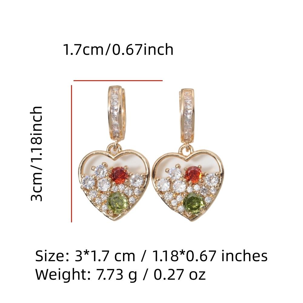 1 Pair Luxury Colorful Heart Shape Zirconia Dangle  Earrings for Women Golden Earring Jewelry Party Accessories