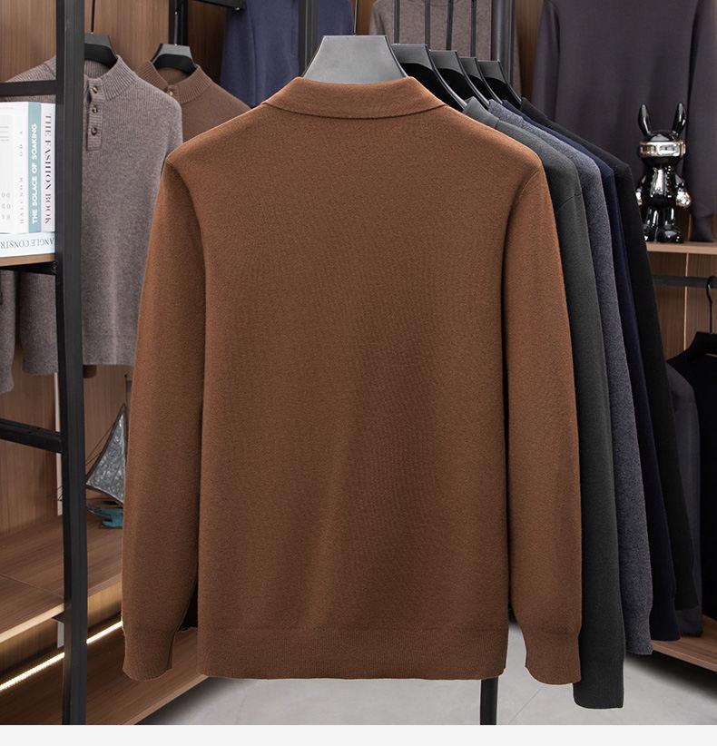 2025 Thickened Winter Men's Lapel Knitwear - Solid Color Business T-Shirt for Middle-aged and Young Men