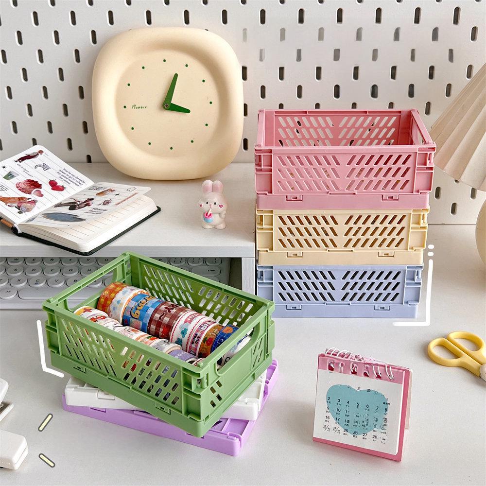 Korean Mini Folding Storage Box - Compact Organizer for Desktop, Stationery, and Skincare Essentials