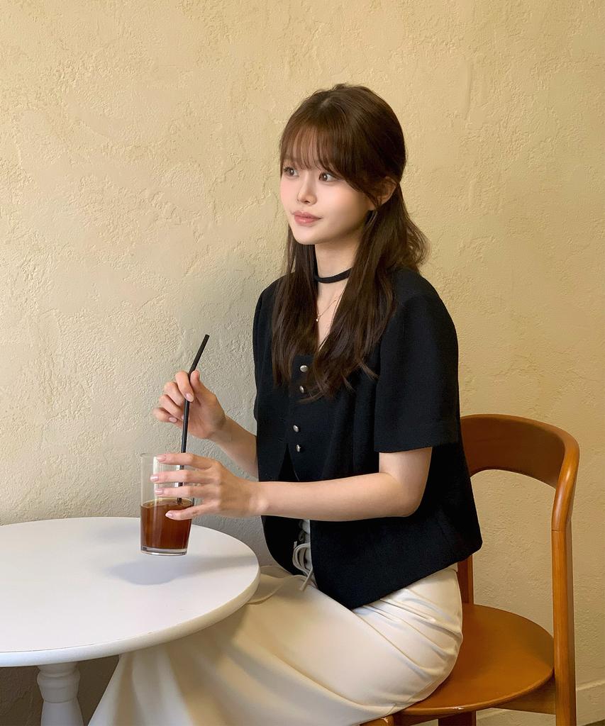 Mixxo Tweed Button Short Sleeve Jacket_Miwjkg55Pb