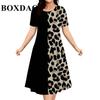 Elegant Fashioin Leopard Print Short Sleeve Dresses For Women 2026 Summer Casual Loose O-Neck A-Line Dress Plus Size 6XL Clothes