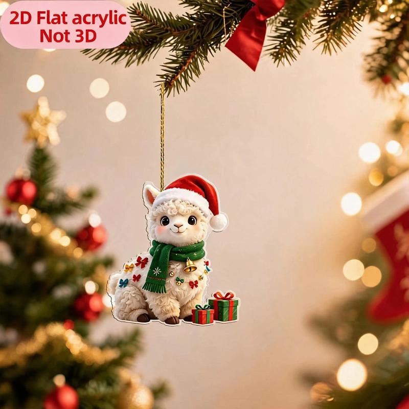Christmas Alpaca Hanging Ornaments 2D Flat Acrylic Adorable Festive Decor for Kids Xmas Gift Holiday Party