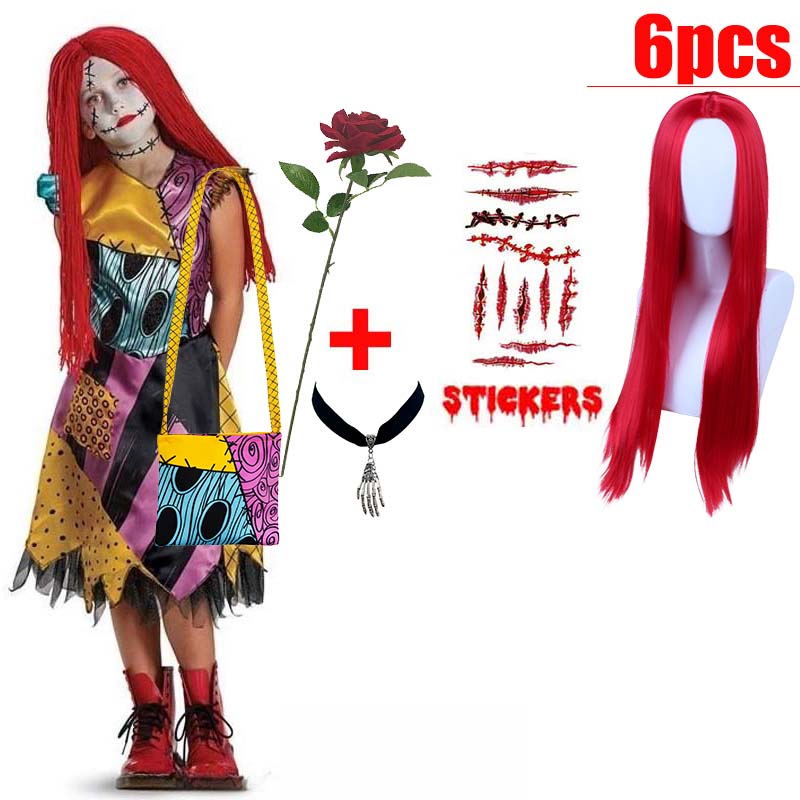 Kids Girls Boys Cosplay Christmas Eve Scary Ghost Bride Sally Skeleton Jack Dress Striped Halloween Character Dress Up Costume
