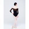Womens Ballet Dance Leotard With Colorblock Design 7/8 Sleeve Off-Shoulder Cut Stretchy Nylon Blend Studio Practice