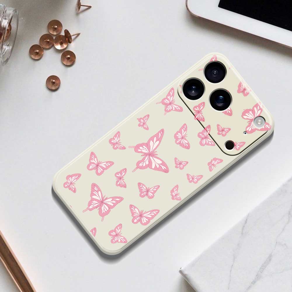For iPhone 17 Pro Max Case Pink Butterflies Pattern Printing Straight Edge TPU Phone Back Cover