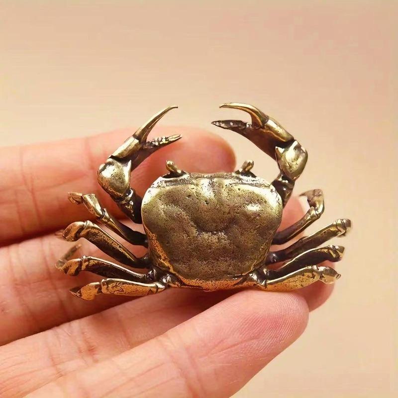 Brass Crab Figurine Tea Pet Desktop Ornament Miniature Statue Antique Copper Craft Handheld Art Piece Home DéCor