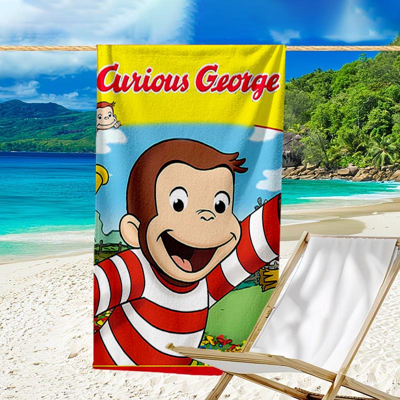 1pc Curious George (6) Beach Towel, Beach and Seaside Swimming Pool Equipment, Fashion Pattern, Rectangular, Travel Essentials