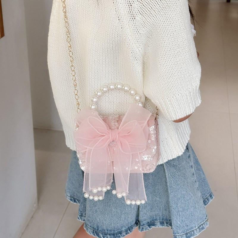Cartoon Flower Bow Girl Decoration Children Shoulder Bag With Lace Design