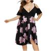 Women's High Waist Belly Concealing V-Neck Strapless Printed Plus Size Dress