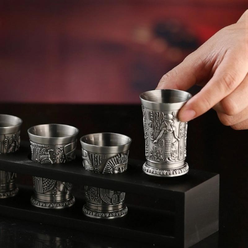 3ks egyptské poháry na panáky Sklenice na panáky z legované oceli Vintage sada pohárů na víno Pharaoh Sphinx pro bar, hospodu, klub, restauraci a domácí použití