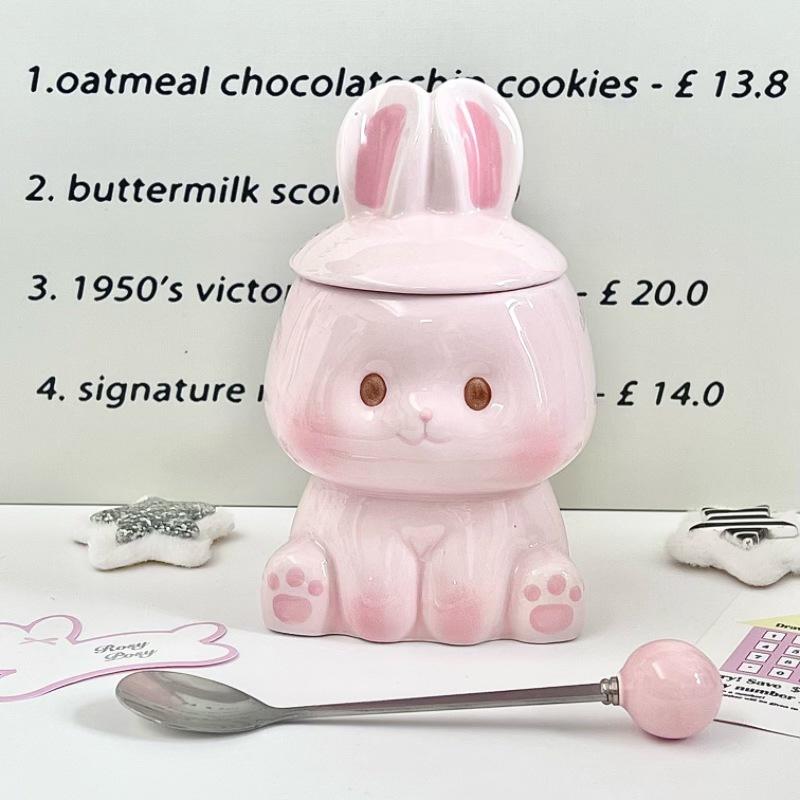 

Cute three-dimensional rabbit ceramic mug with lid for girls birthday gift box 301-400ml