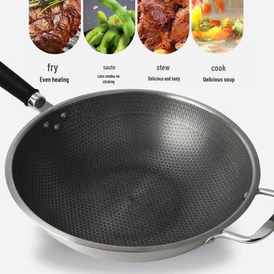 Wafelvormige anti-aanbak Wok van roestvrij staal