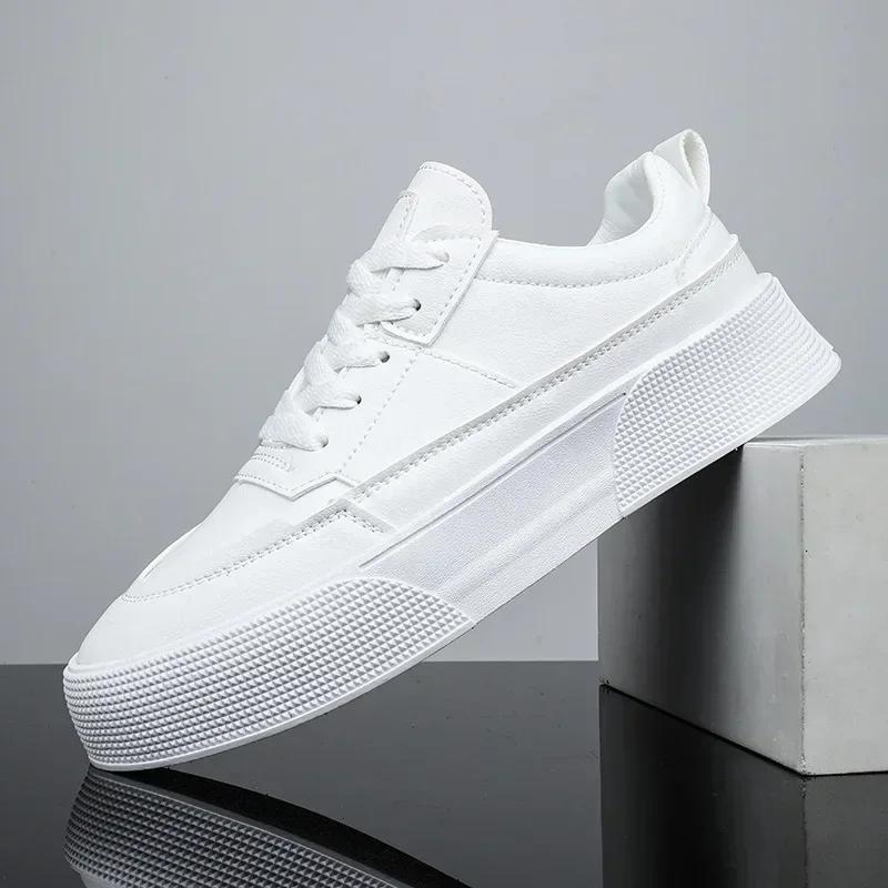 2025 New Men's White Shoes Leather Casual Sports Shoes Comfortable Vulcanized Shoes Men's White Men's Tenis Masculinos