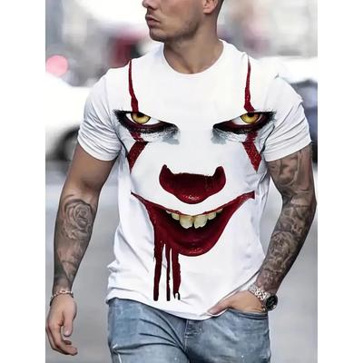 3D Printed Scary Clown Pattern T-Shirt Summer Men's Casual Short Sleeves Suitable for Summer Outdoor Travel Men's Popular Top