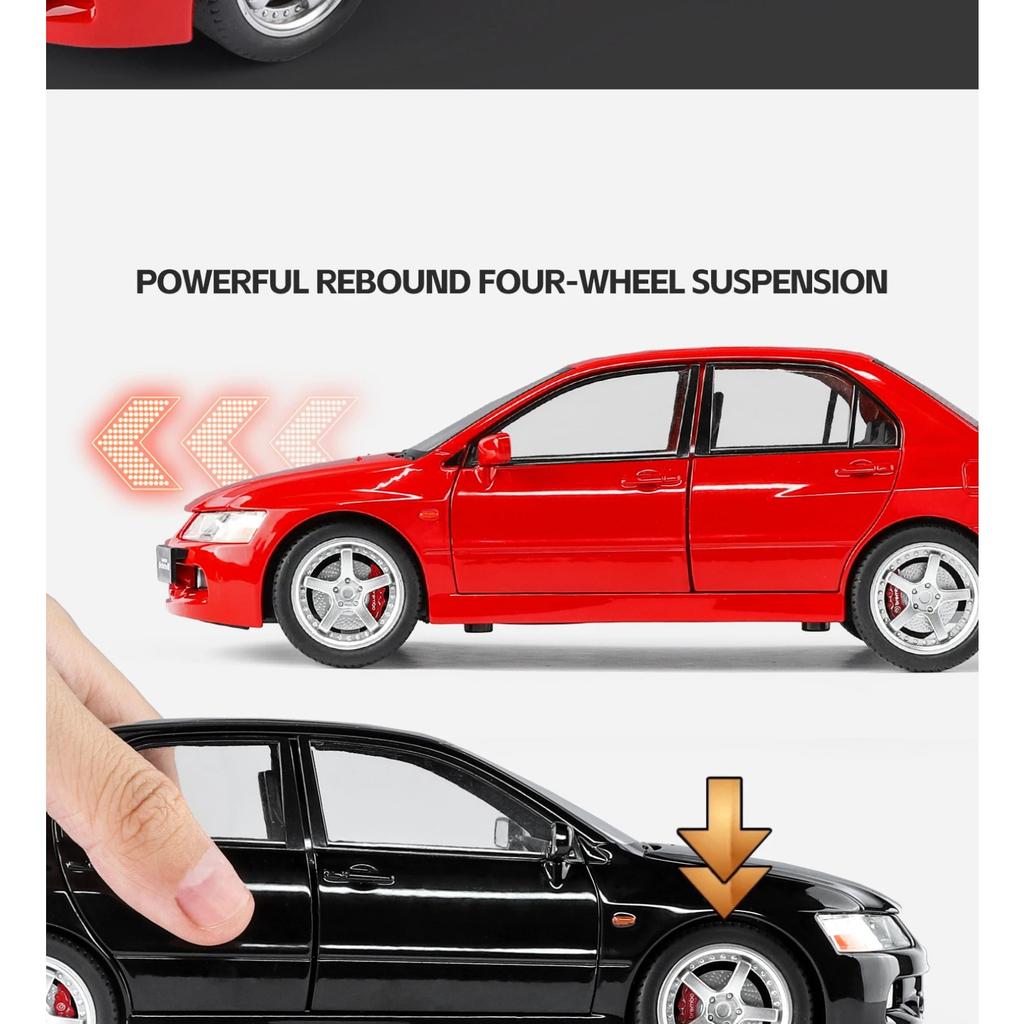 1/24 Mitsubishis Lancer Evolution Alloy Sports Car Model Diecasts Metal Racing Vehicles Car Model Sound and Light Kids Toys Gift