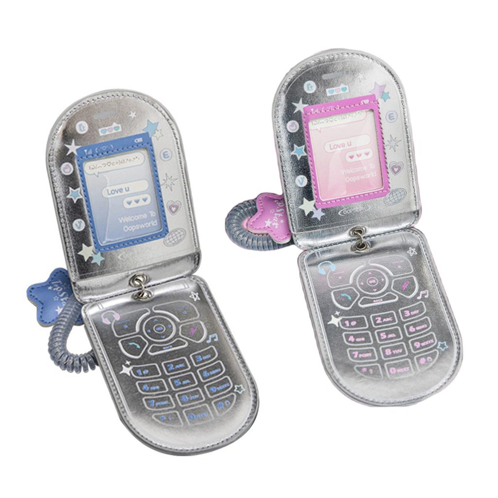 Klafftelefonformet fotokortholder Tegneserie Fotokort Beskyttelseslomme Vanntett Lær Kortetui Holder 2-3 Kort