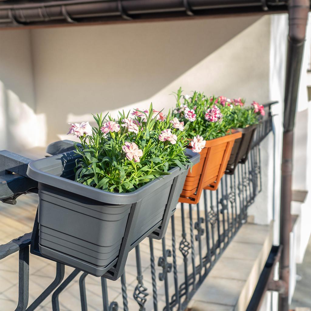 KADAX Balcony Box Flower Pot Planter Handles Saucer Balcony Railing