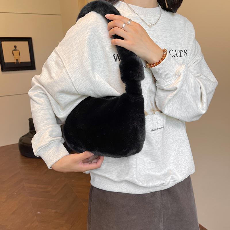 Velvet Zipper Car Stitching Light Luxury Exquisite Crossbody Bag New Solid Color Furry Versatile Shoulder Bag