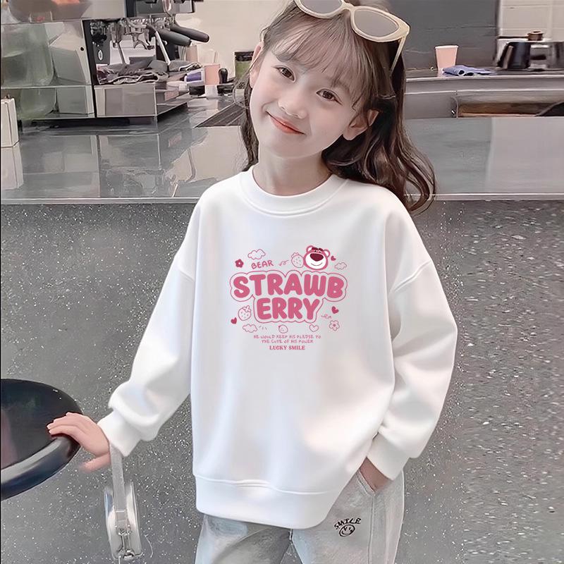 Hvit bomullsgenser med lange ermer for jenter - Lettvektig, løs passform, allsidig topp med trykk for vår/høst, egnet for barn