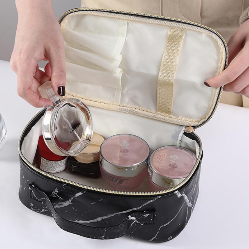 Pink PU Marble Pattern Women Cosmetic Bag Multifunction Toiletries Organize Storage Handbag Female Waterproof Makeup Case
