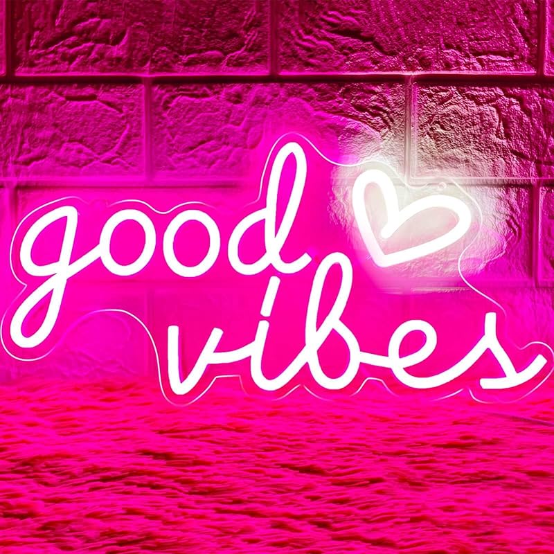 Good Vibes Neon Sign for Wall Decor Neon Lights Sign, 16 x8  Heart and Good Vibes LED Signs for Bedroom Wall, USB Operated Pink Goodvibes LED Neon Good Vibes