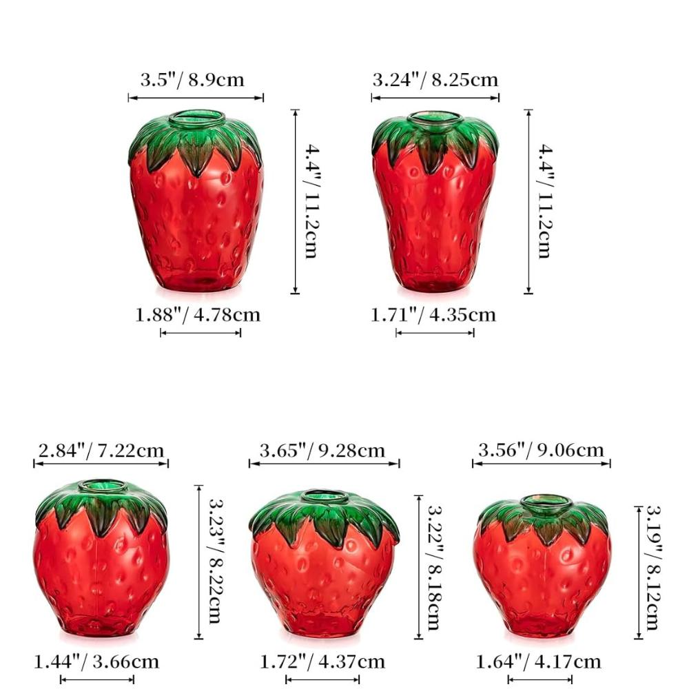 Cute and Creative Glass Strawberry Shaped Propagation Vases for Plants Decor for Home Office Unique Indoor Hydroponic Planters
