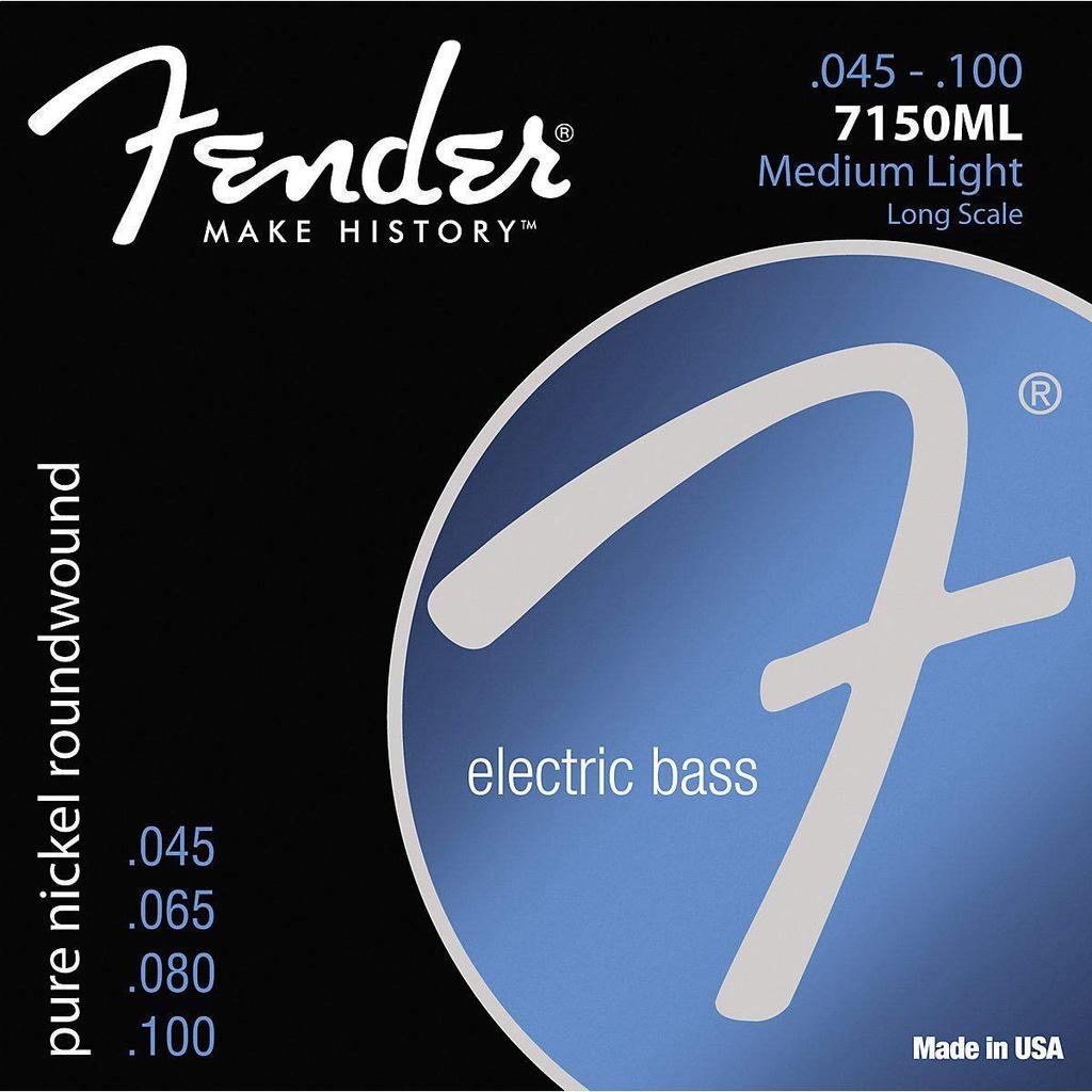 Fender Electric Bass Strings Original 7150 Bass Pure Long 7150ML Medium Light Strings, Nickel, Roundwound, Scale, .045-.100