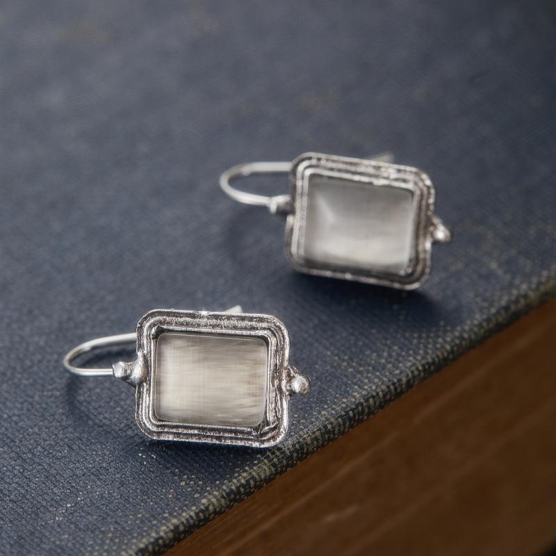 Vintage Luxury Simple White Stone Square Pendant Earrings for Women  Exquisite Party Birthday Anniversary Gift