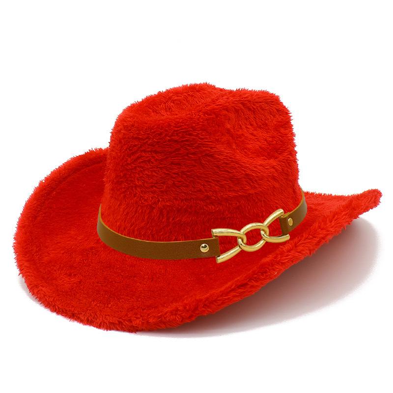 Autumn and winter new plush warm jazz hat European and American fashion one-word top curved brim top hat fashionable western denim hat