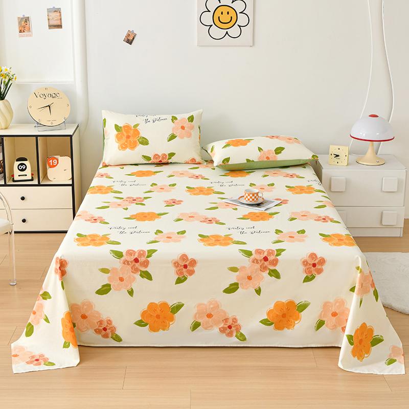 1pc 100% Cotton Flat Bedsheet Cartoon Style Bed Linen Print Bedsheet Skin-friendly Flat Sheets Drap De Lit (No Pillowcase)