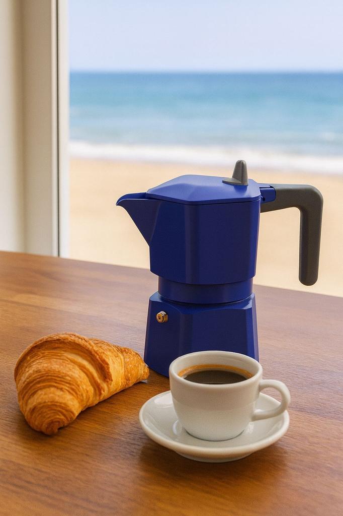 Italienische Kaffeekanne - PEZZETTI - PENTAEXPRESS - Aluminium - 3 Tassen - Blau