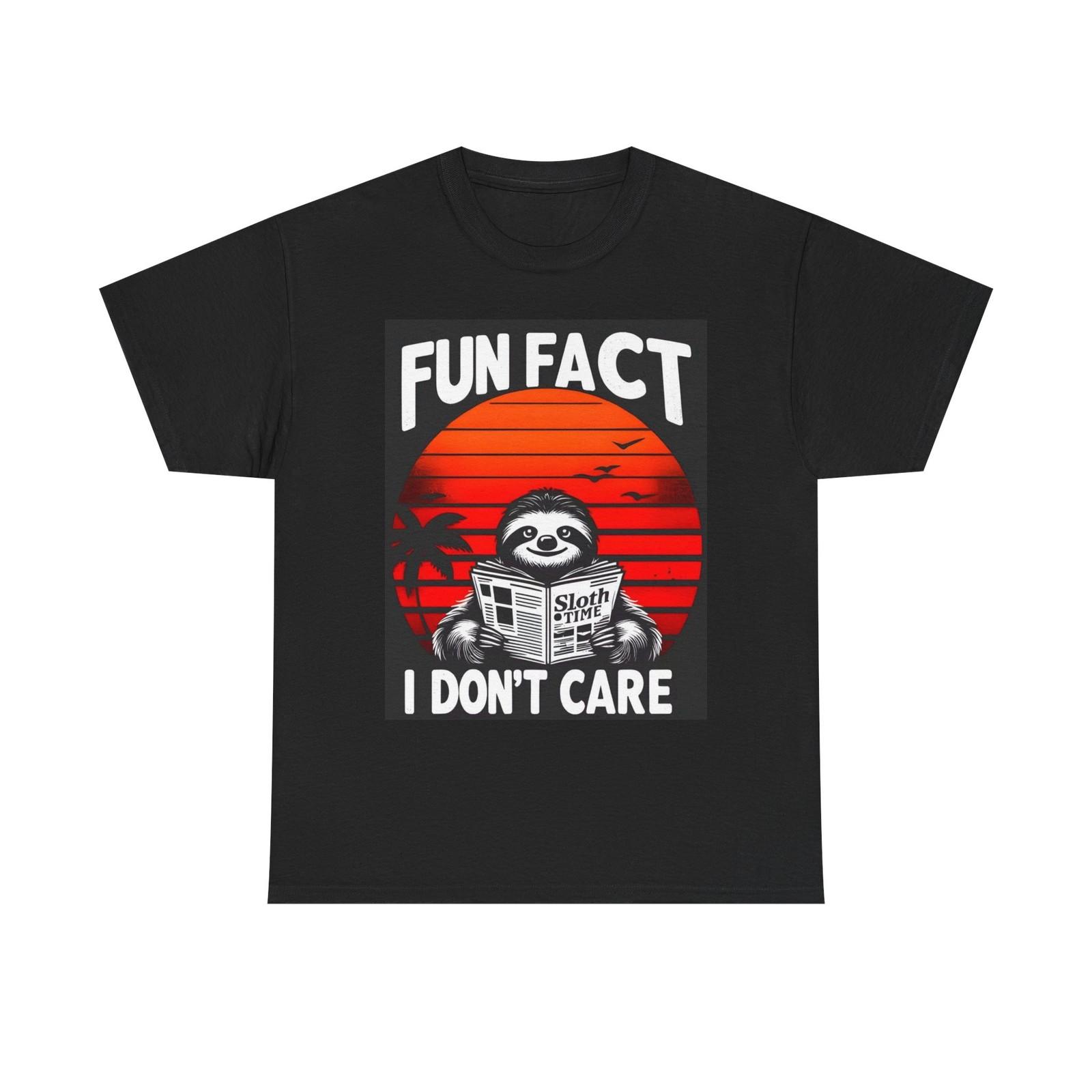 Fun Fact I Dont Care Sloth Funny T Shirt Graphic Jokes Unisex Heavy Cotton Tee M