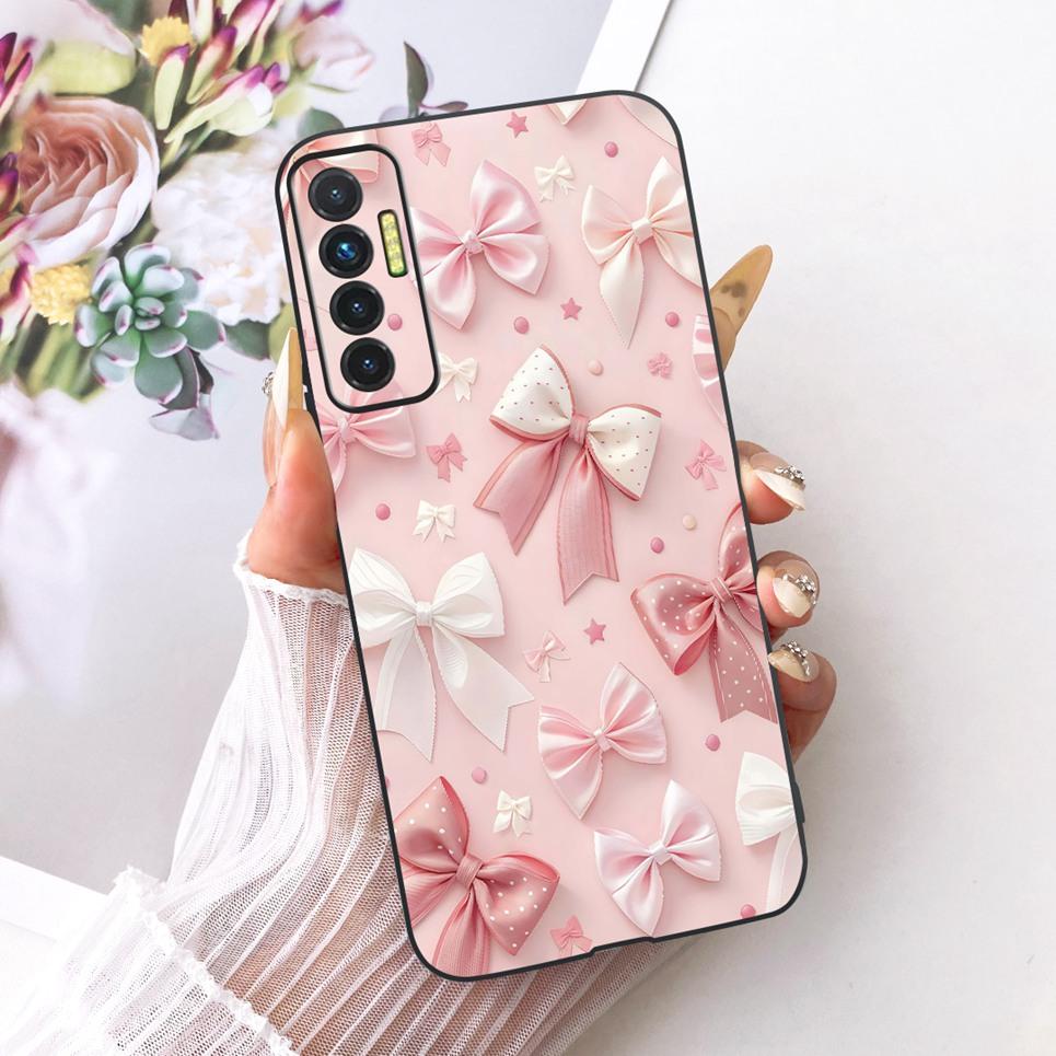 Luxury Flower Butterfly Bow Pattern Casing For Tecno Camon 17P 17 Pro Back Cover Clear Soft Silicone Phone Case For Camon17