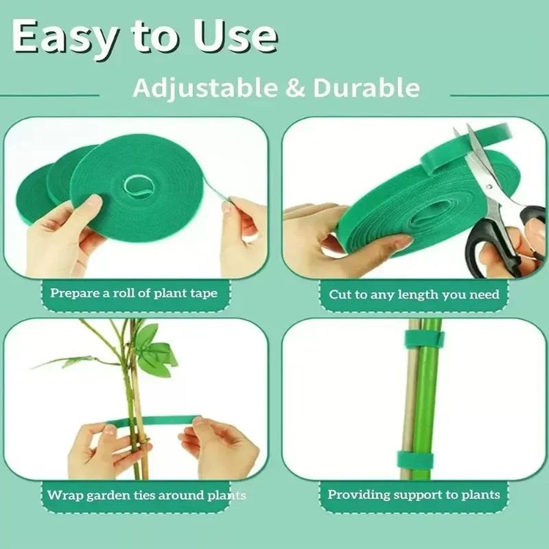 Self Adhesive Plant Nylon Cable Tie Green Adjustable Plants Hook Loop Support Garden Twine Bandage Reusable Fastener Tape Strips