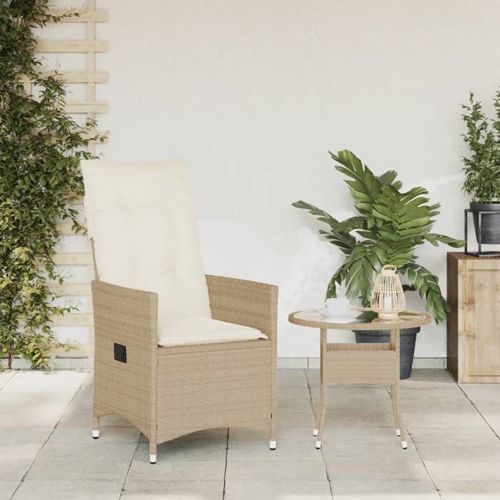 VidaXL Garden Recliner Chair with Beige Cushions Wicker, Reclining Garden Chair, Recliner Chair of 365641