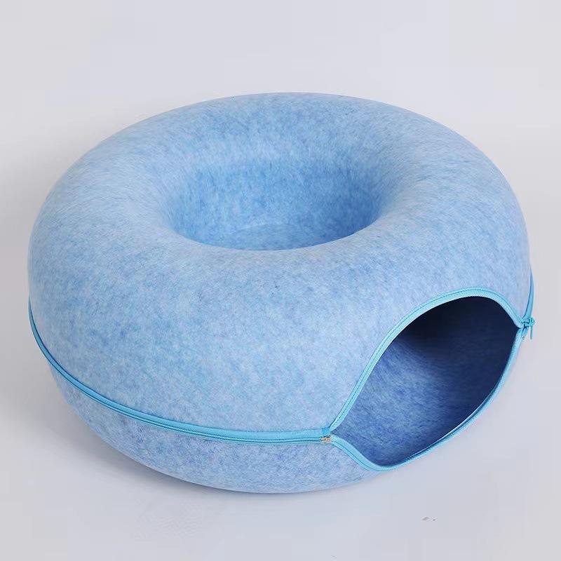 1PC Felt Cat Bed Enclosed Cat Cave with Zipper, Foldable Indoor Cat House, Cozy Donut Shape Pet Bed for Small to Medium Cats