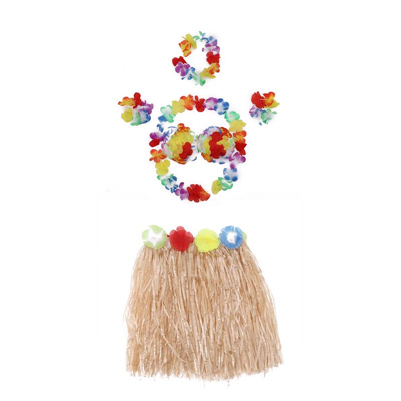 Children's Hawaiian Grass Skirt Costume Set - 6 Pieces, 40cm