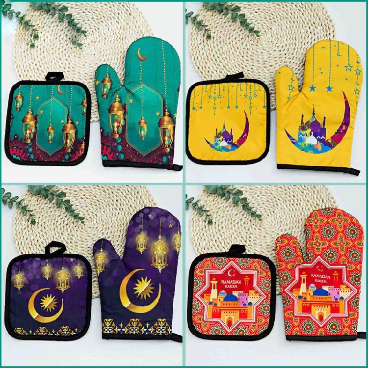Baking Anti-Hot Oven Gloves Pad Kitchen Mat Heat Resistant Pot Holder Ramadan Mubarak Decorations Easy to Use